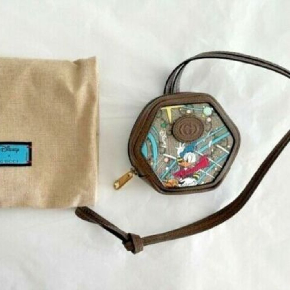 GUCCI GG Disney X Donald Duck Zip Around Marmont Brown Italy Authentic NEW
